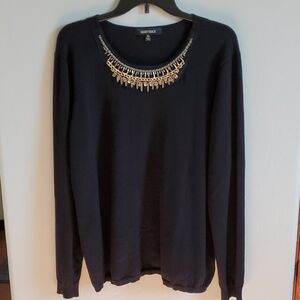 Black Sweater Top Built-in Necklace XL